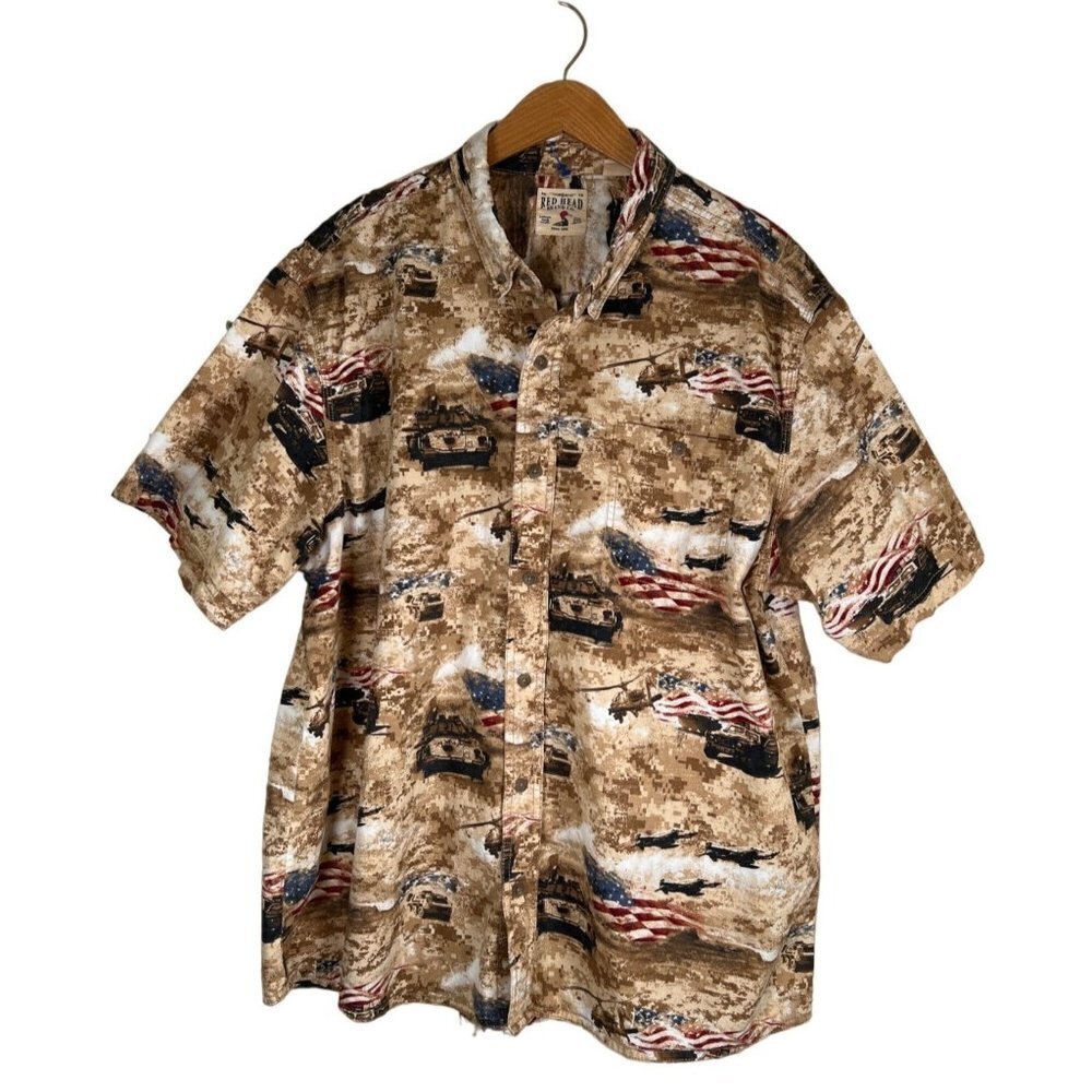Red Head‎ Brand Co. Mens 2 XL Shirt USA Patriotic Military Camo Durable Cotton